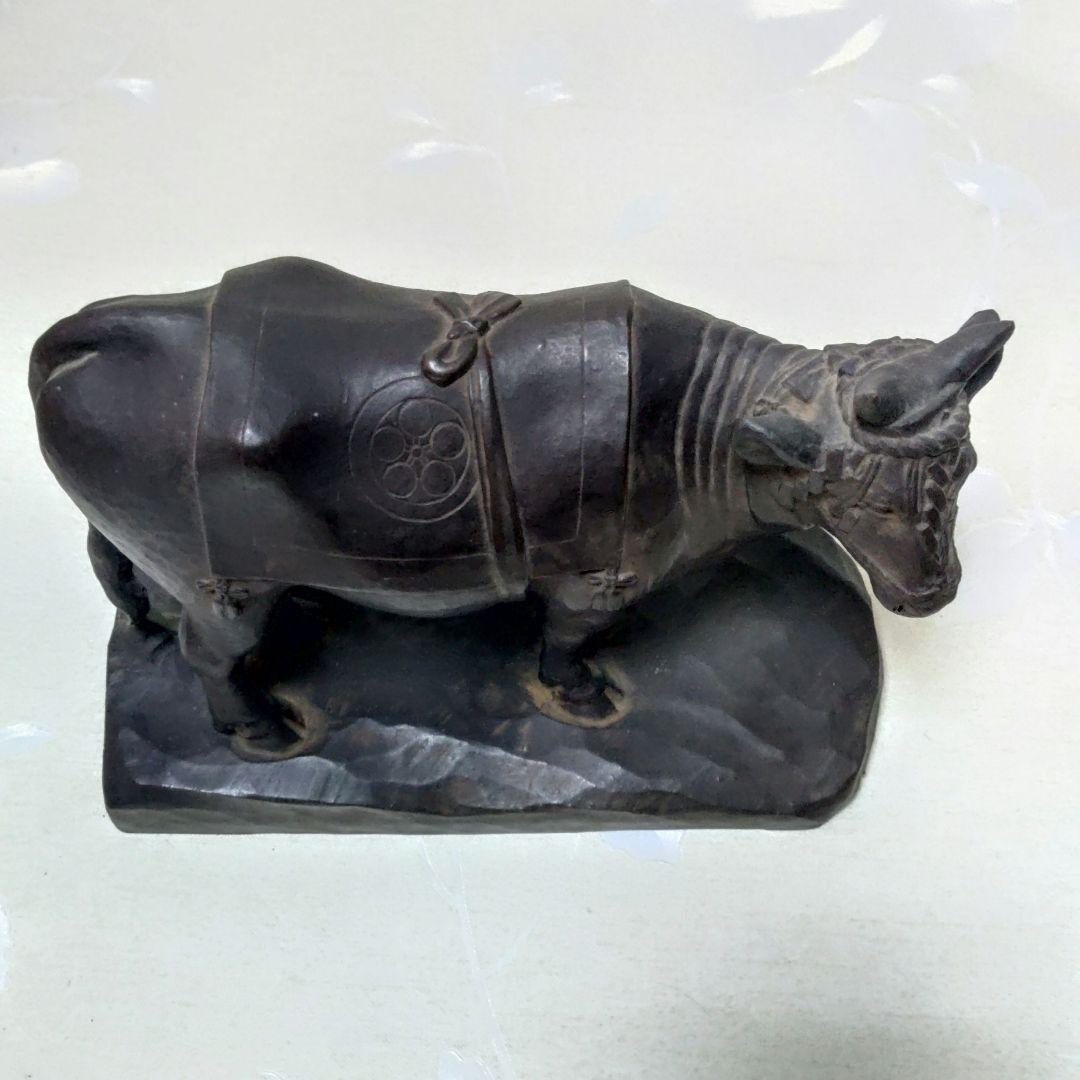 和牛　古銅製　牛　丑　在銘　家紋　置物　作家　　ミ10