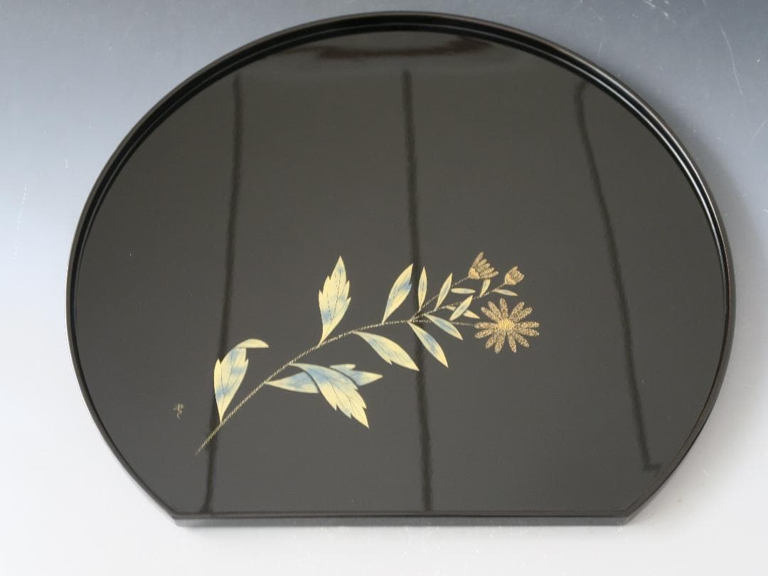 【輪島塗】卓上膳 名匠五作家 絵替蒔絵 十三寸 天然木 五客揃 半月盆 共箱