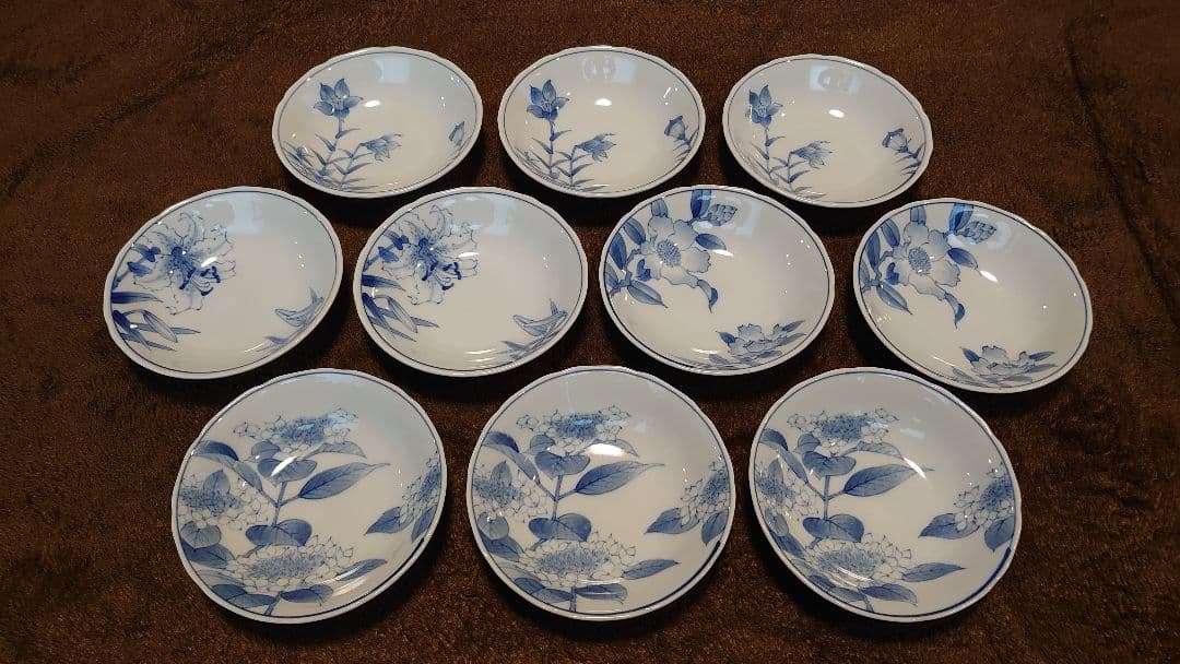 古伊万里　伊万里　染付　華の図　豆鉢　菓子鉢　４種　１０客