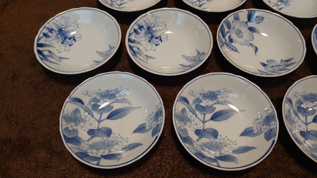 古伊万里　伊万里　染付　華の図　豆鉢　菓子鉢　４種　１０客