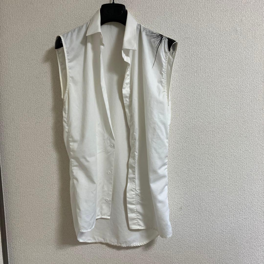 希少レア　Dior ノースリーブシャツ　白　ペイント　38　ディオールオム