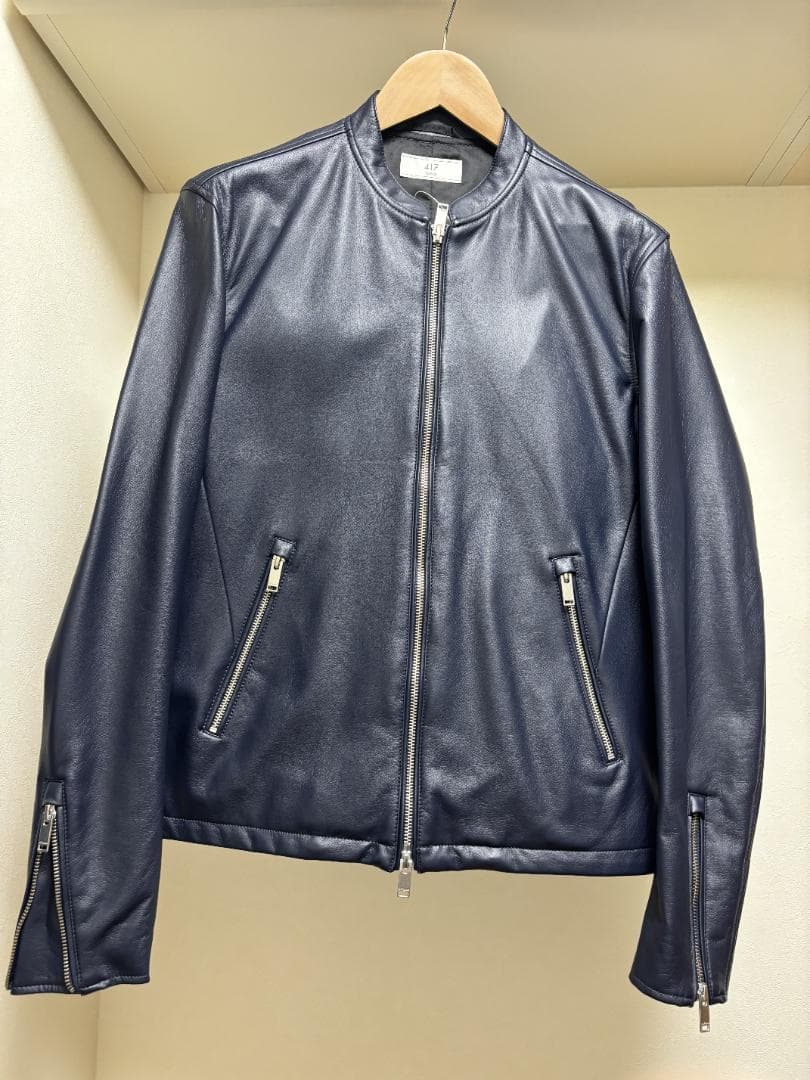 新品未使用　417エディフィス　フェイクレザー シングルライダース　ネイビー