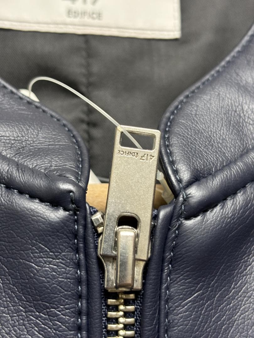 新品未使用　417エディフィス　フェイクレザー シングルライダース　ネイビー