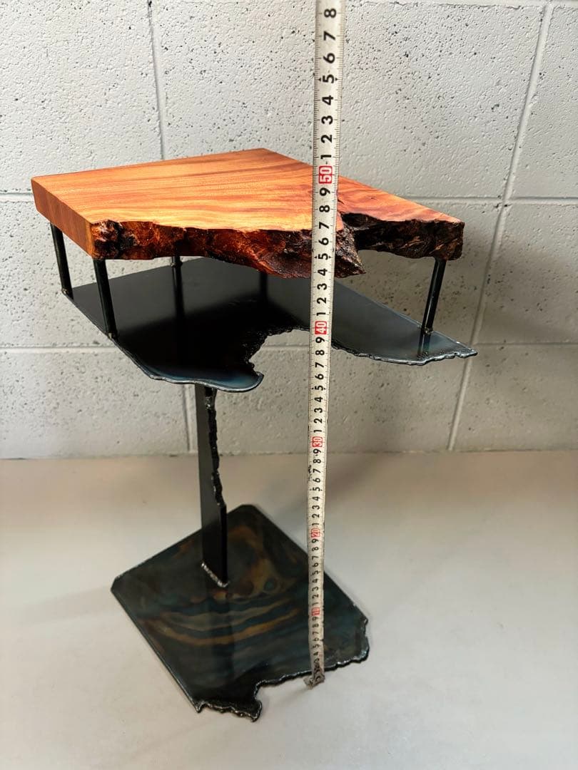 欅サイドテーブルアイアン家具観葉植物一輪挿し花台一枚板盆栽台