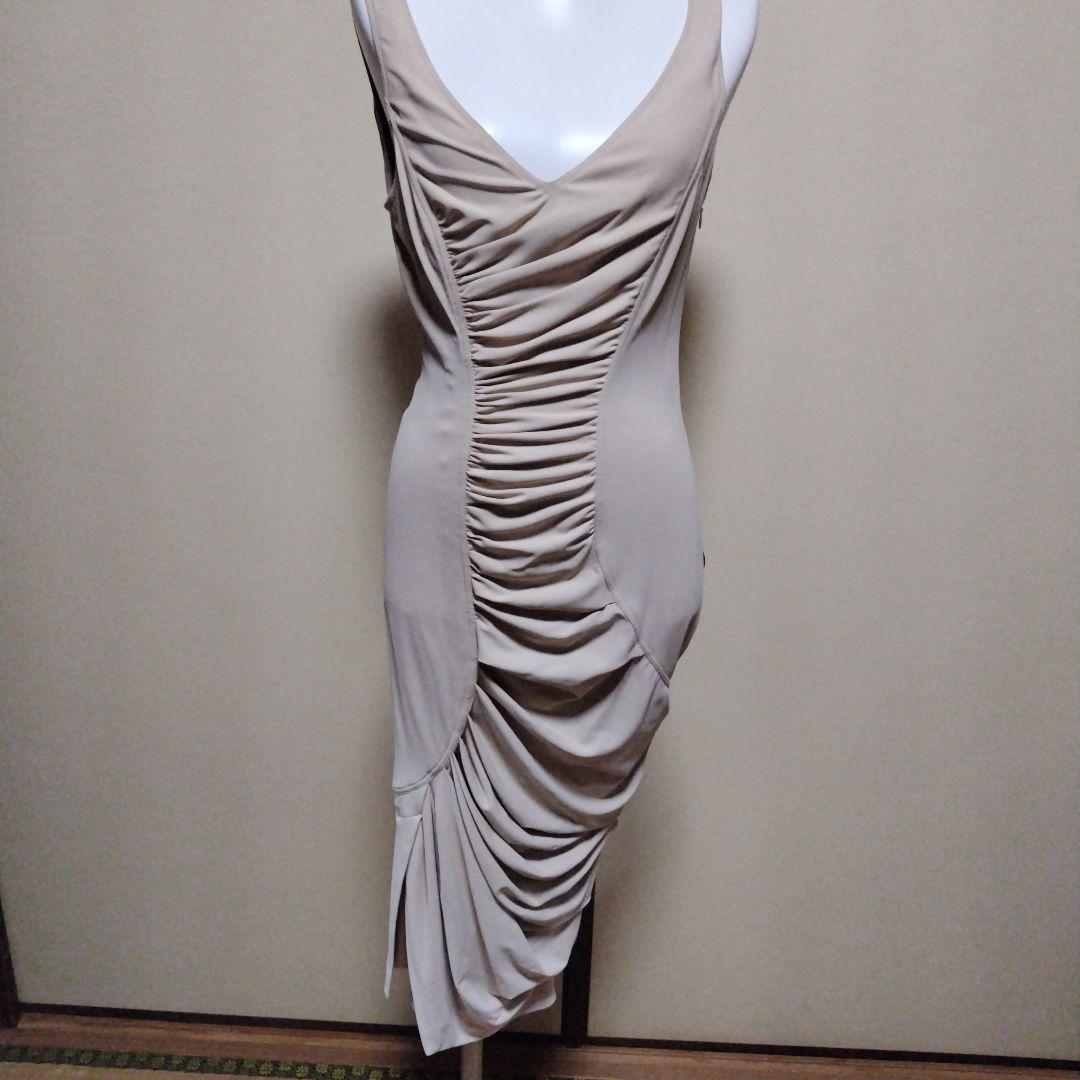 galliano ベージュ ドレープタイトドレス