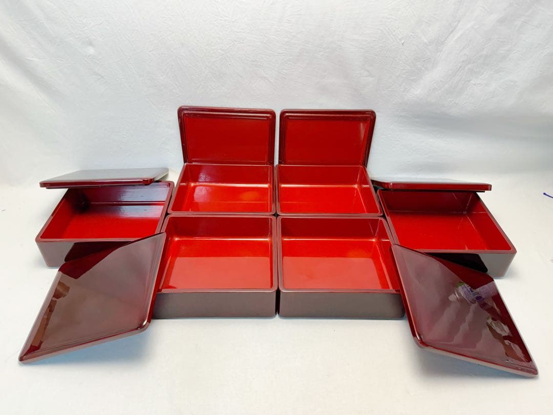 懐石道具 木製溜塗 重箱 弁当箱 6客組 内朱 銘々蓋 茶器 お正月 おしゃれ