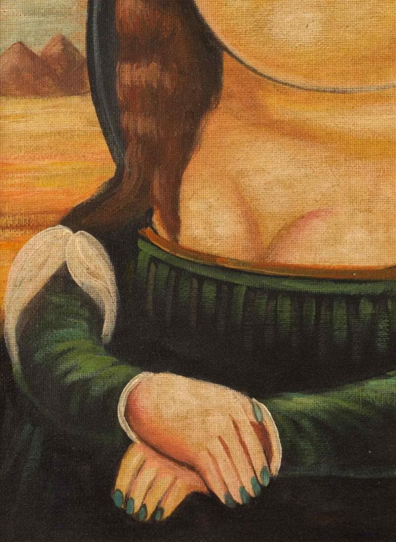 藤田嗣治　油彩　肉筆『モナリザ』表と裏サイン　田村孝之助鑑定　F6　額　b517