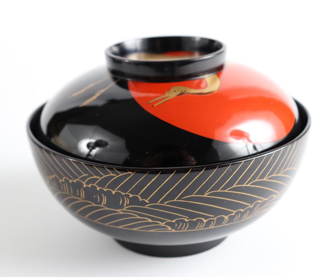輪島塗 西久保田漆器 鶴金蒔絵 お椀 雑煮椀 汁椀 吸物椀 蓋付椀②