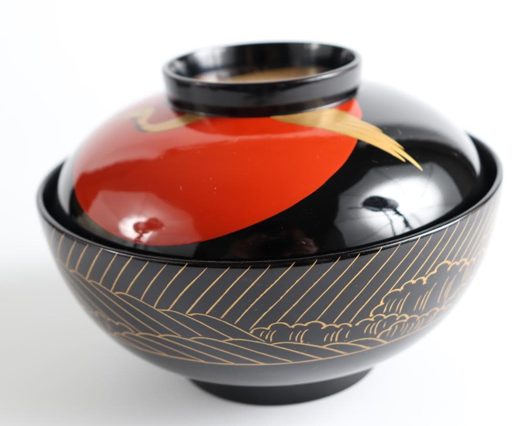 輪島塗 西久保田漆器 鶴金蒔絵 お椀 雑煮椀 汁椀 吸物椀 蓋付椀②