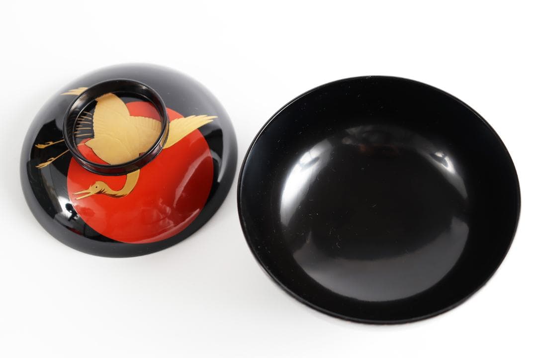 輪島塗 西久保田漆器 鶴金蒔絵 お椀 雑煮椀 汁椀 吸物椀 蓋付椀②