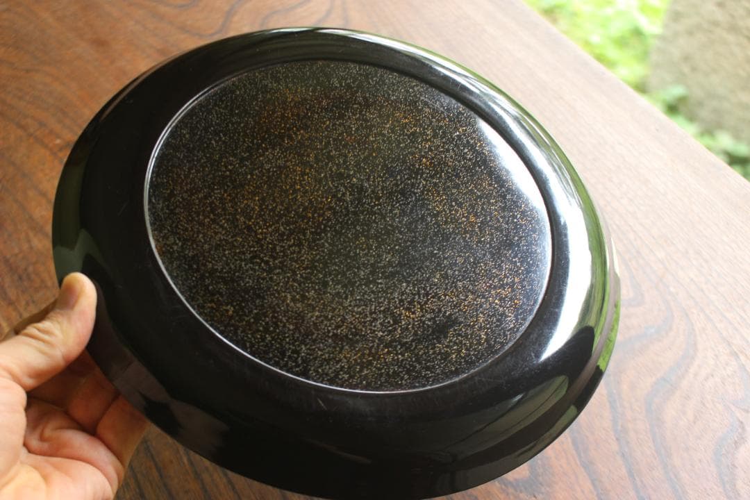 時代逸品！時代黒漆に極上研ぎ出し雪月花蒔絵の映える丸盆（検輪島塗お膳お盆菓子盆
