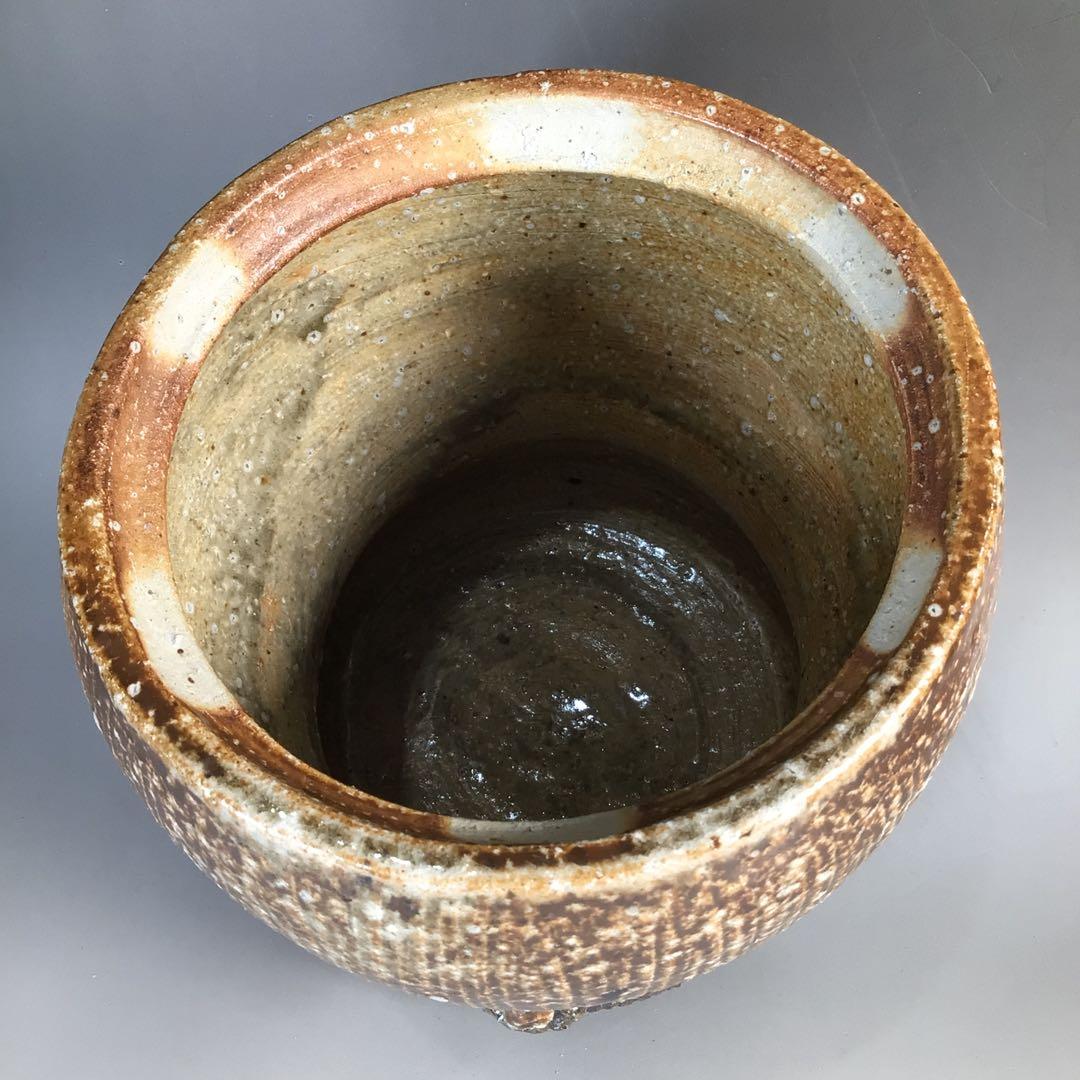 Ｎ４９３　水指　『信楽焼』『杉本忠(瑞峯)造』『胴締水指』　共箱　茶道具