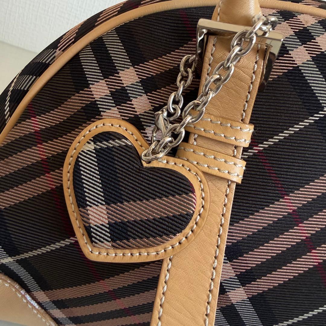 バーバリーブルーレーベル　ハンドバッグ　ミニボストン　チェック　ハートチャーム