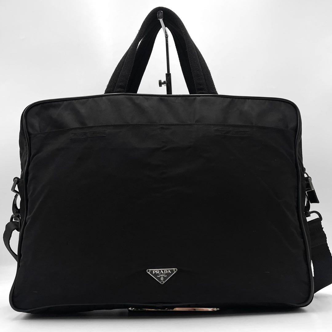【美品】プラダ 三角ロゴ 2way ビジネスバッグ 斜め掛け プレート ブラック