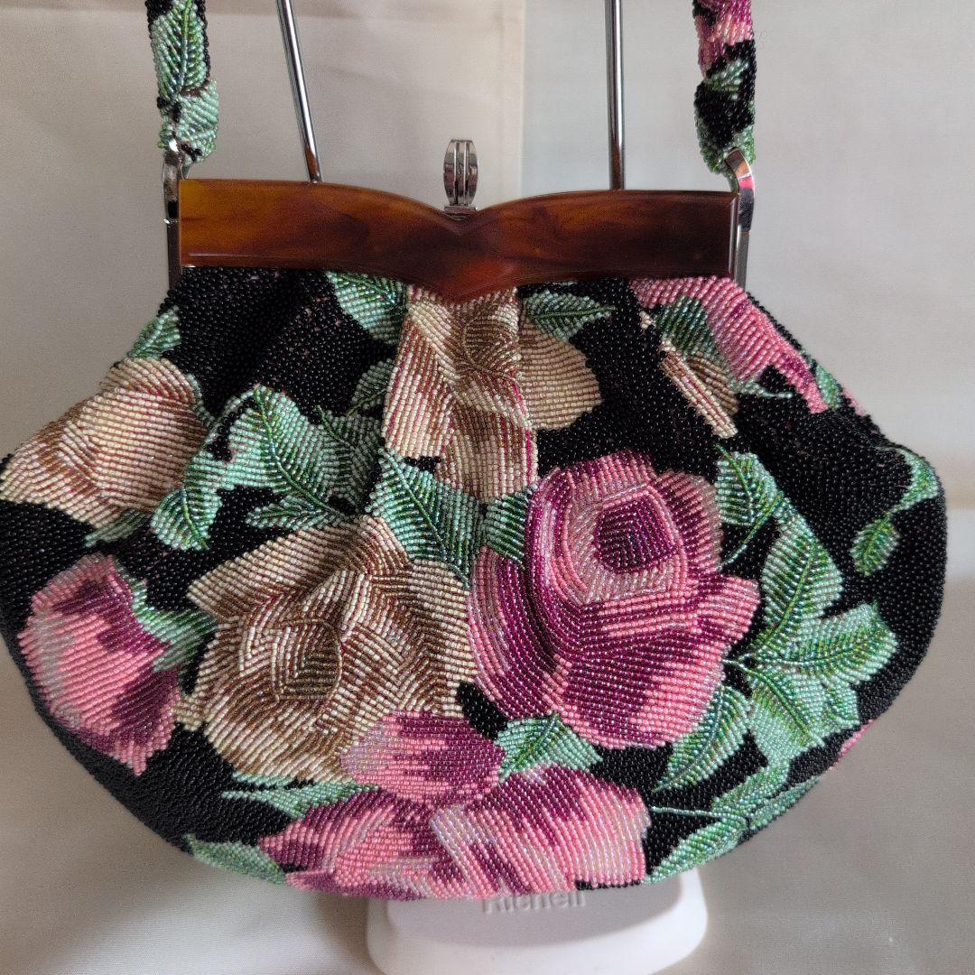 高級和装ビーズ刺繍バック 花柄　和装バック　成人式　 美品