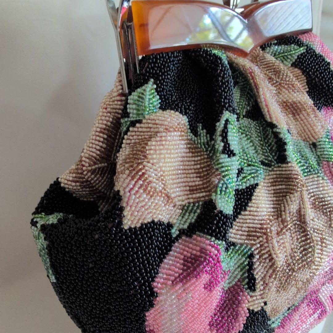 高級和装ビーズ刺繍バック 花柄　和装バック　成人式　 美品