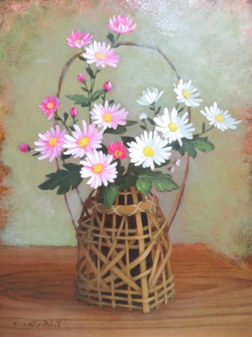 るるる　船越利和「マーガレット」　油彩　F6号 細密リアリズム真作保証