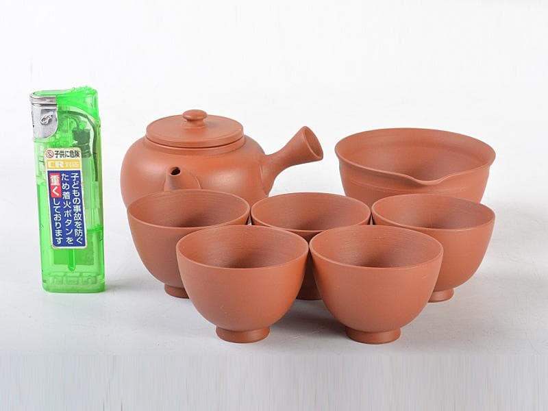 煎茶道具　常滑焼　山田常山造　朱泥　茶器揃　共箱　L　R4613