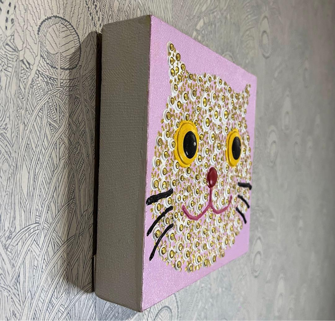 猫の顔 立体アート 約20cm まるまるねこ　アーティスト作品