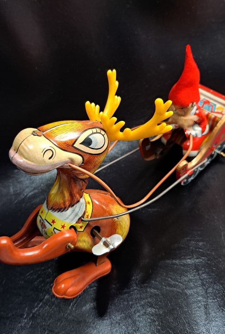 ブリキトイ サンタクロースとソリを引くトナカイ　ゼンマイ