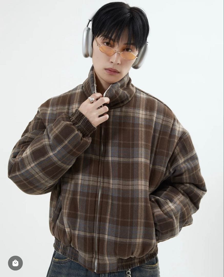 リバーシブルチェックアウター L2142 M brown 地底人ONLINE