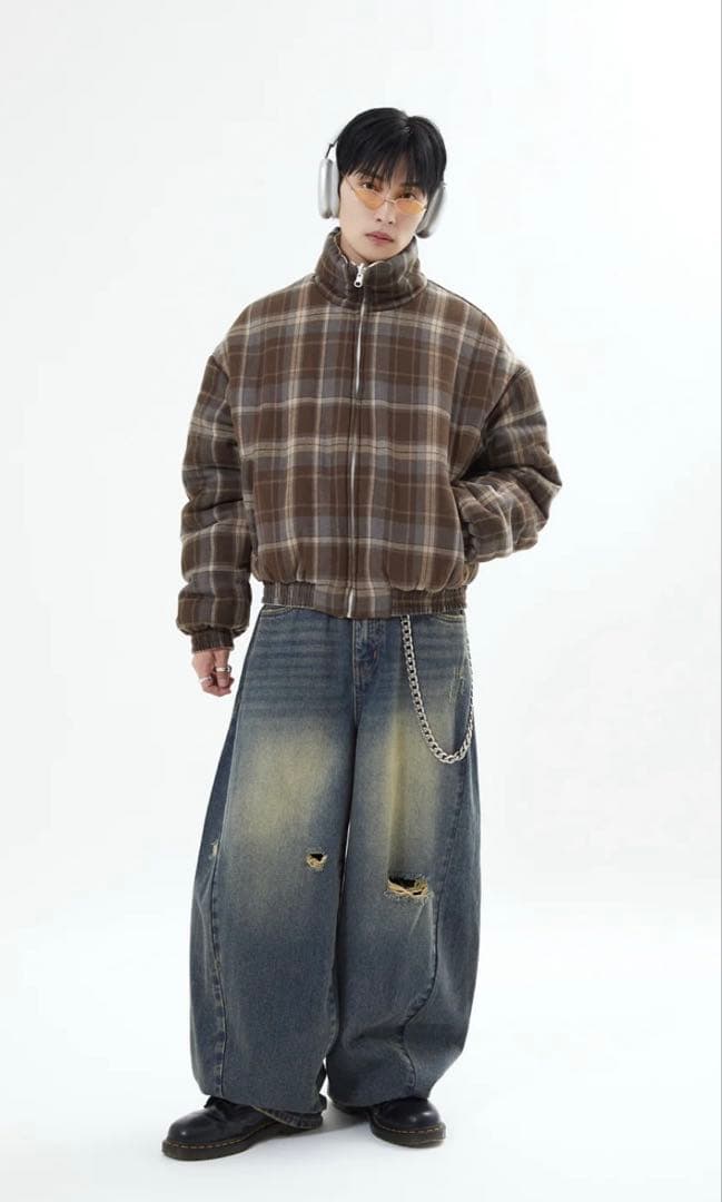 リバーシブルチェックアウター L2142 M brown 地底人ONLINE