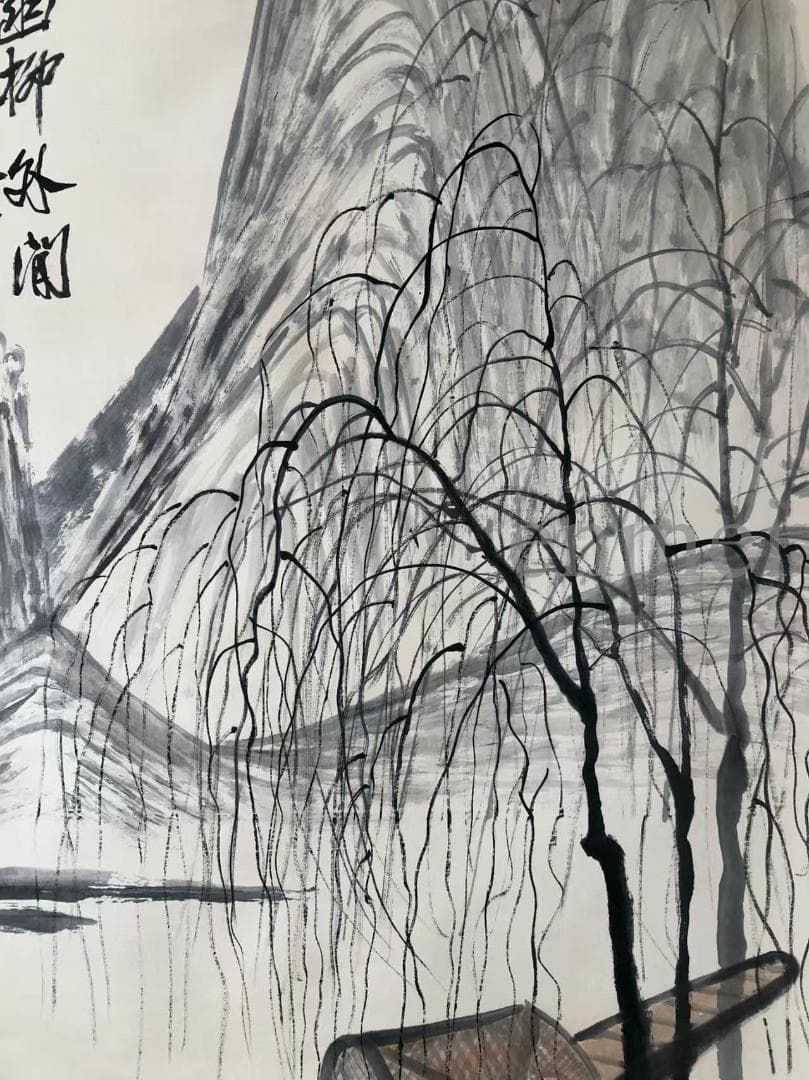 中国古美術・斉白石款・山水風景画・掛軸・純手描き・水墨画 ・文房置物・書道・宣紙