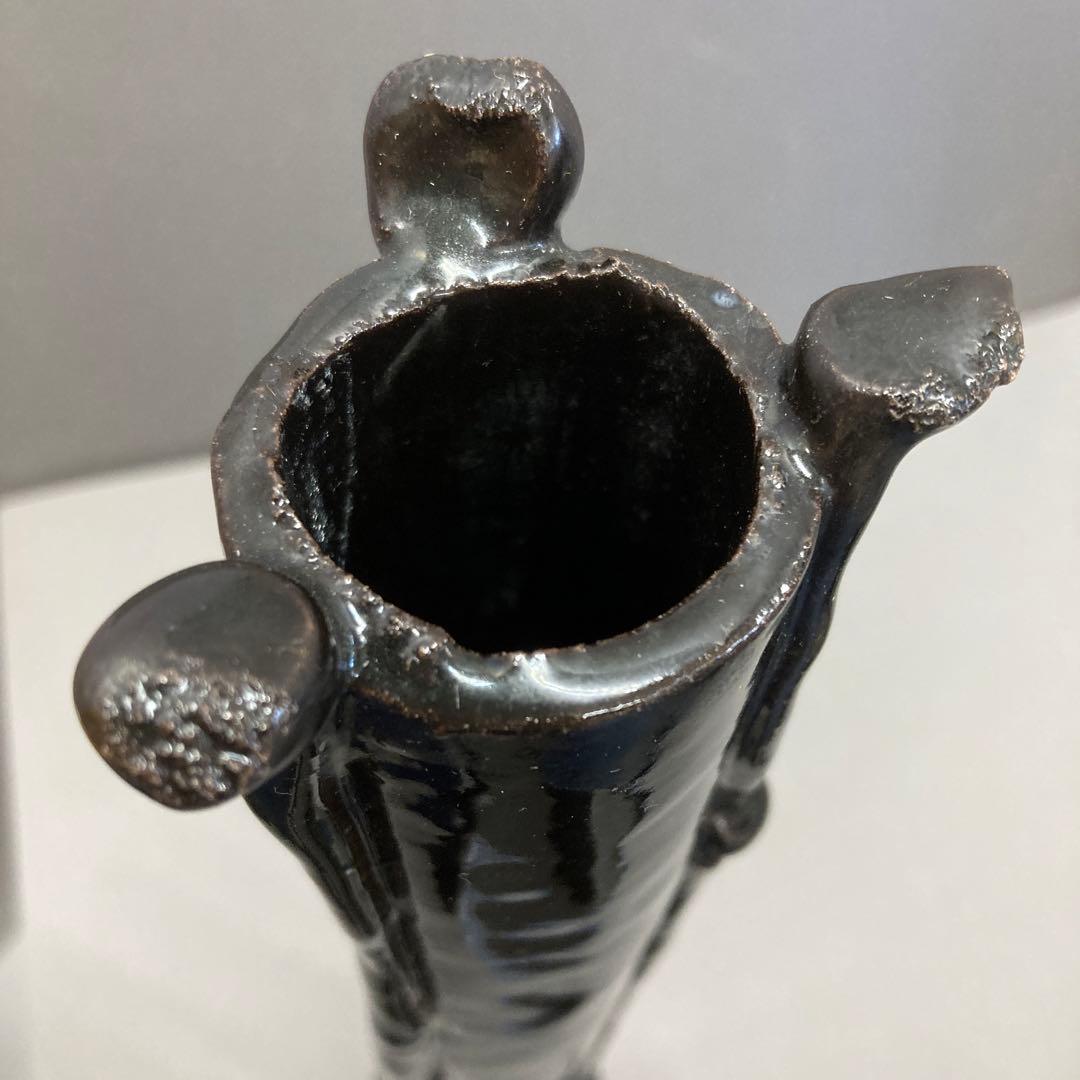 花器　黒釉花器　作　鈴木育児　共箱　S089KYK