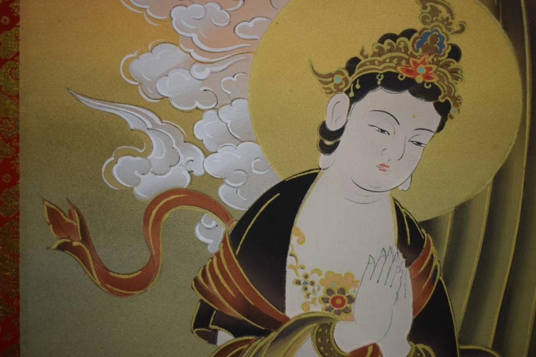 真作/福田素仙/三尊佛図/桐共箱付/布袋屋掛軸HH-117