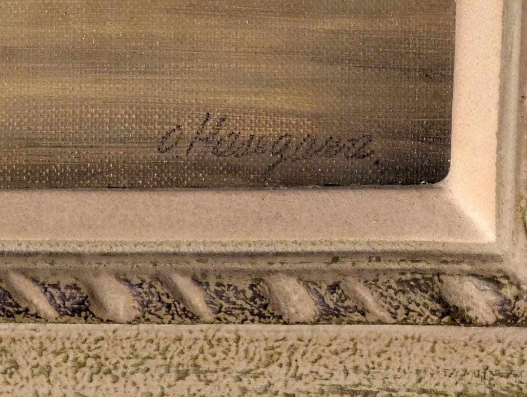 【真作】絵画　油彩6号　鳥文壷と薔薇　装飾陶器と花のある風景　X31