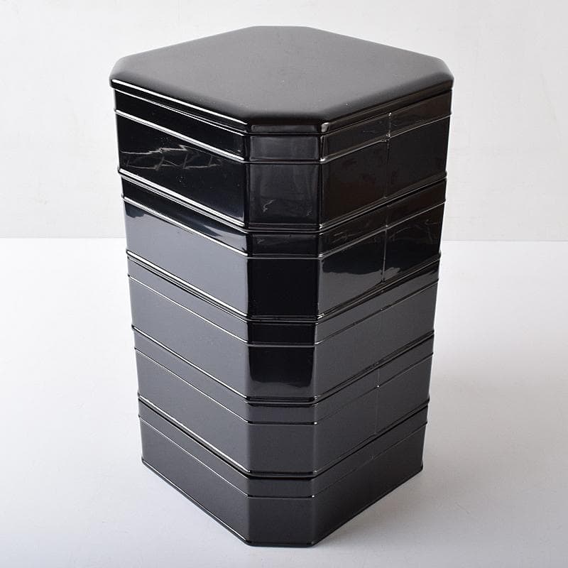 茶道具　木製本漆塗　黒真塗　五段縁高重　弁当箱　V　R8335B