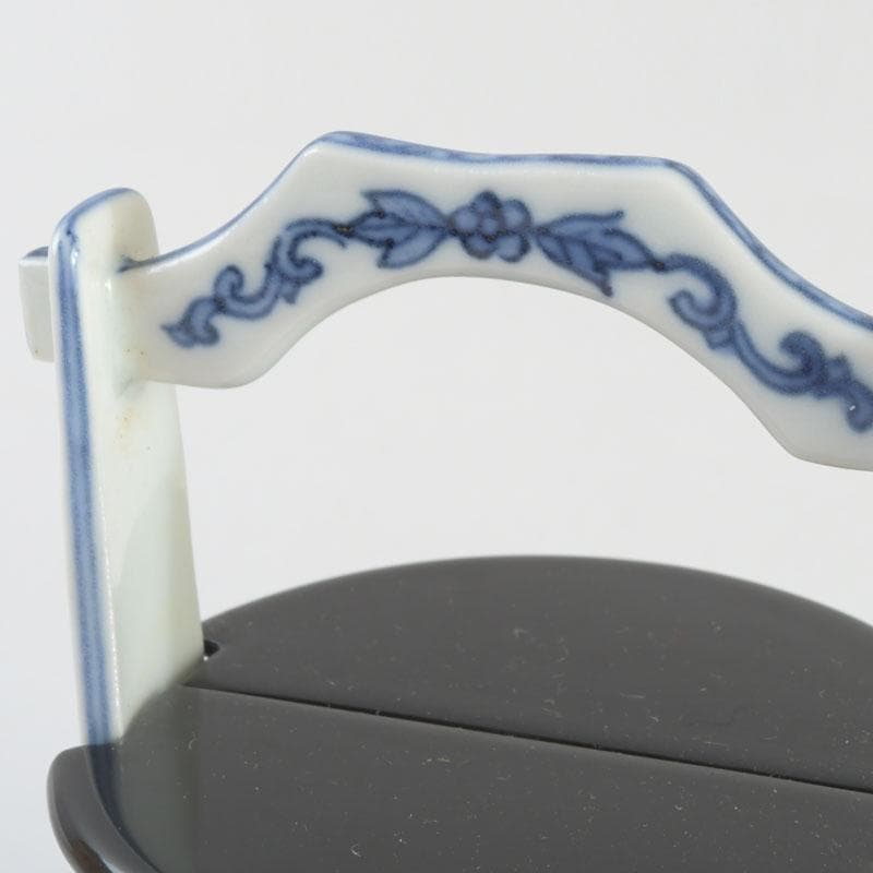 茶道具　平安和峰作　染付　花草神獣文　手桶茶入　共箱　V　9485