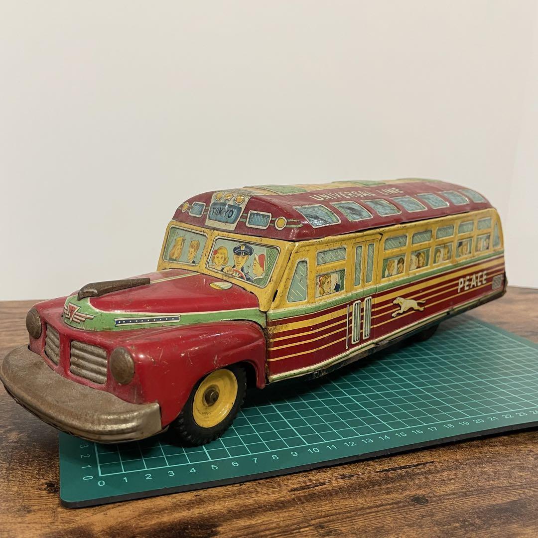 昭和レトロ　ブリキ　ボンネットバス　PEACE おもちゃ　ミニカー　バス