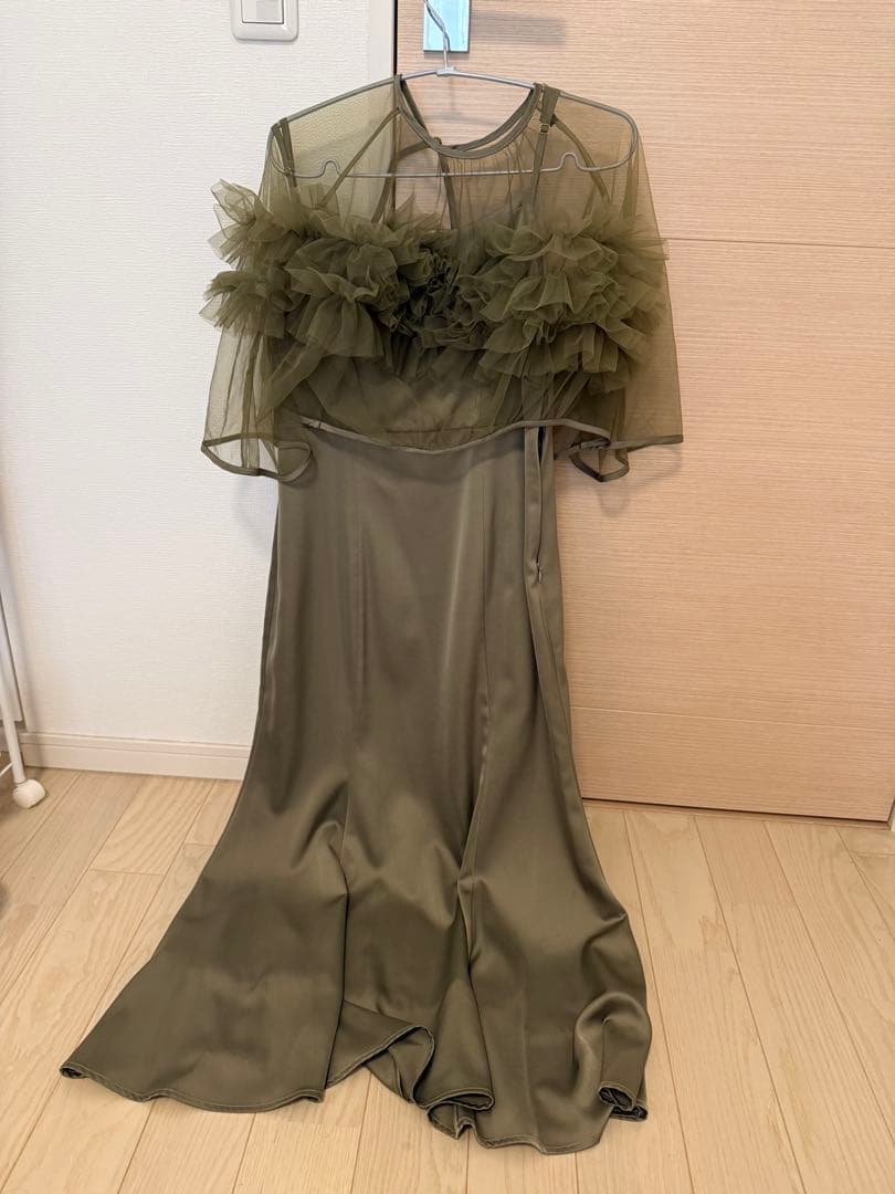 【LEJA】ボリュームチュールパイピングフレアドレス2点セット グリーン