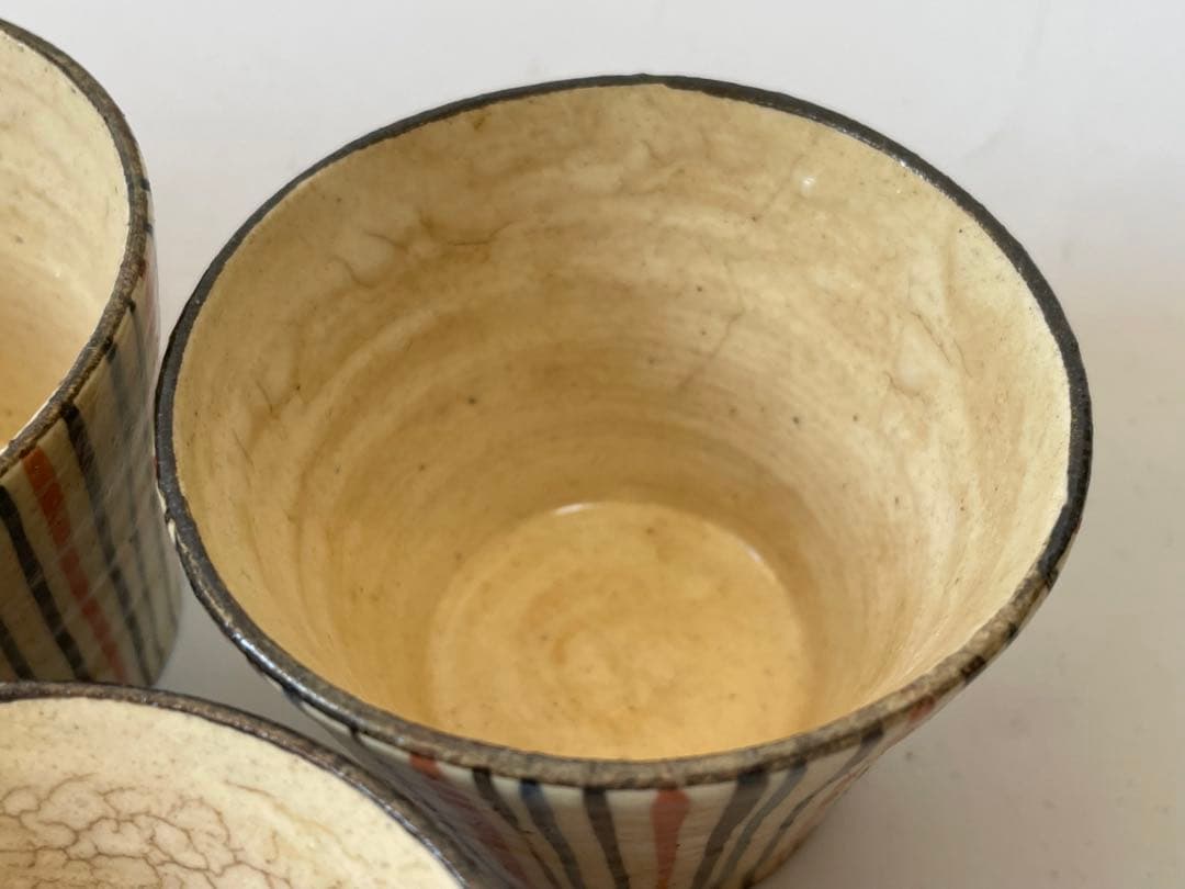 アンティーク　骨董　絵瀬戸　小ぶり　麦藁手　蕎麦猪口　カップ　5客　白州正子