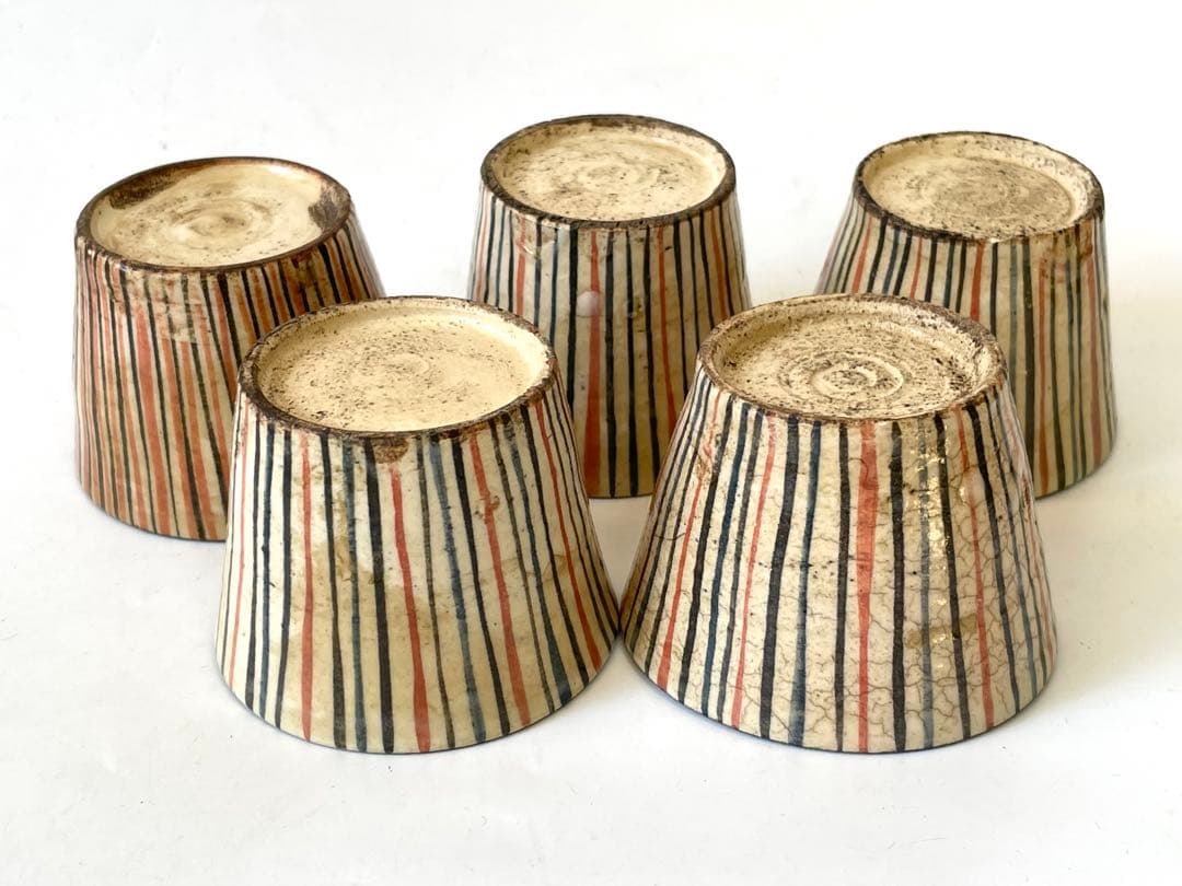 アンティーク　骨董　絵瀬戸　小ぶり　麦藁手　蕎麦猪口　カップ　5客　白州正子