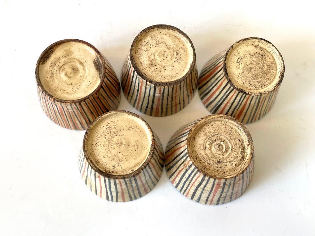 アンティーク　骨董　絵瀬戸　小ぶり　麦藁手　蕎麦猪口　カップ　5客　白州正子