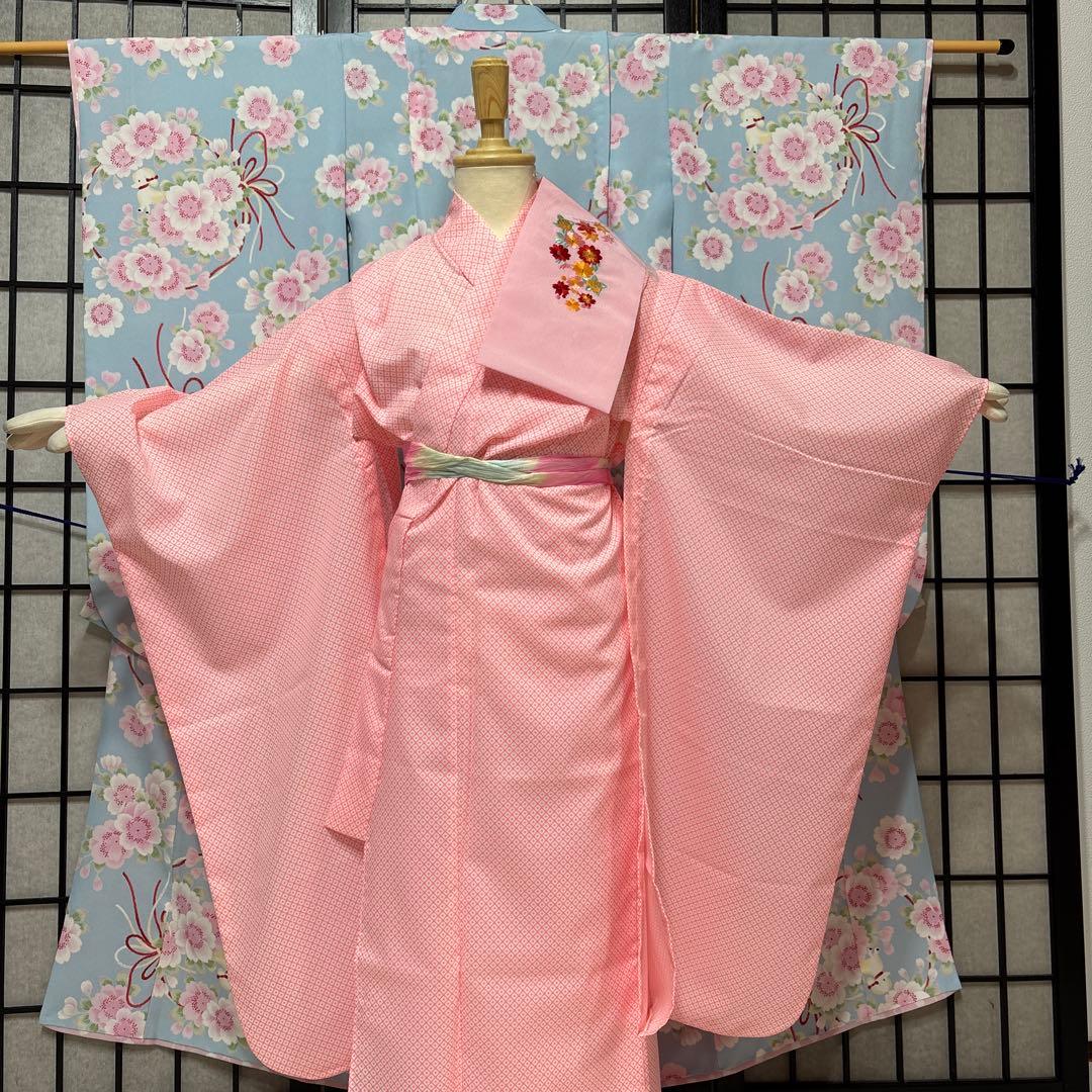 七五三　着物セット　7歳　水色　花柄　ポンポネット