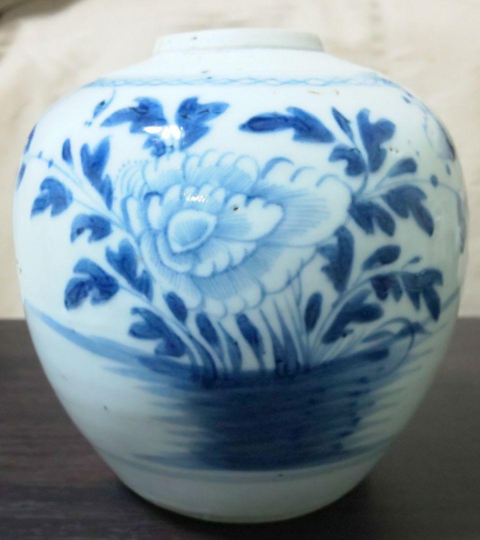 中国美術 清時代 白磁染付花蝶文様 陶磁器茶壷