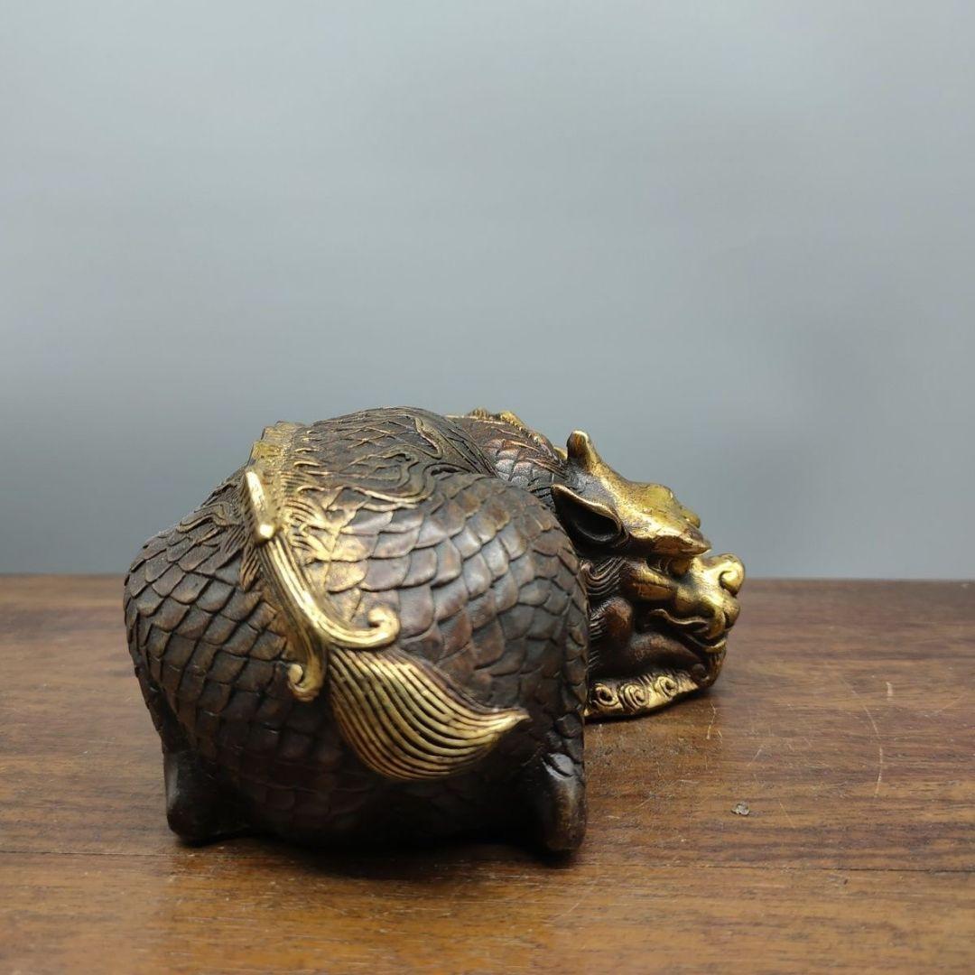 銅器 ヘチ 麒麟 文鎮 文房具 書房 酒簞笥 装飾品 工芸品 置物