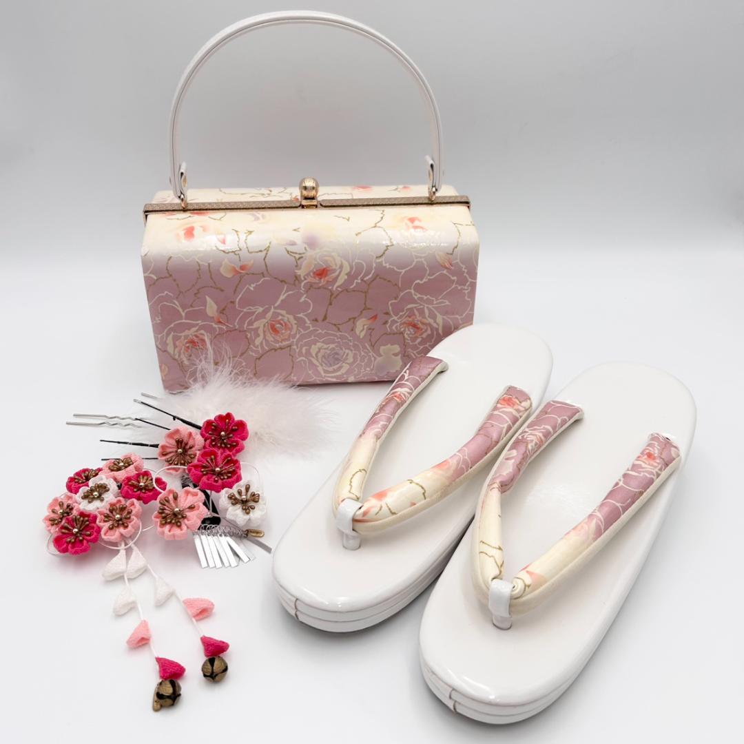 成人式　着物　和装　草履　ぞうり　鞄　カバン　髪飾り　まとめ売り　花柄　ピンク系