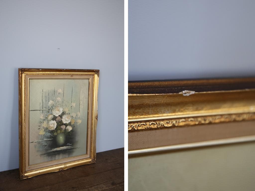 英国アンティークサイン入り肉筆絵画/静物画/油絵/西洋額絵/油彩76-191-2