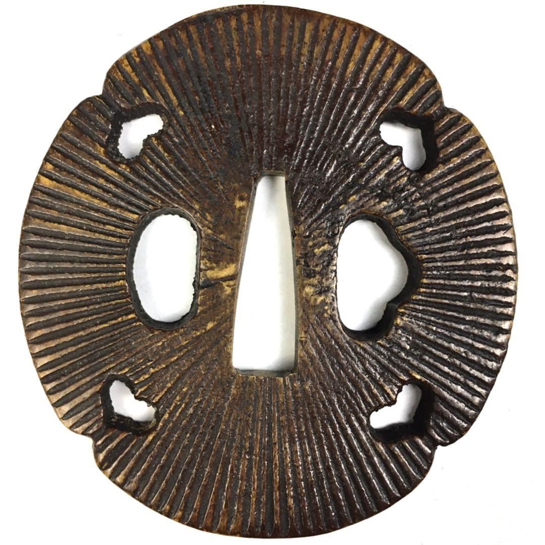 S195透かし銅鍔 武具・刀装具 木箱付