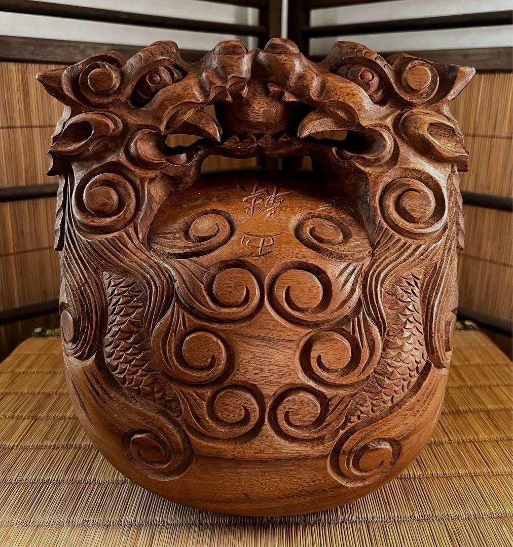仏教美術 上級 細密 古木 龍彫り 玉鱗 職人手彫り 時代 木魚 本体