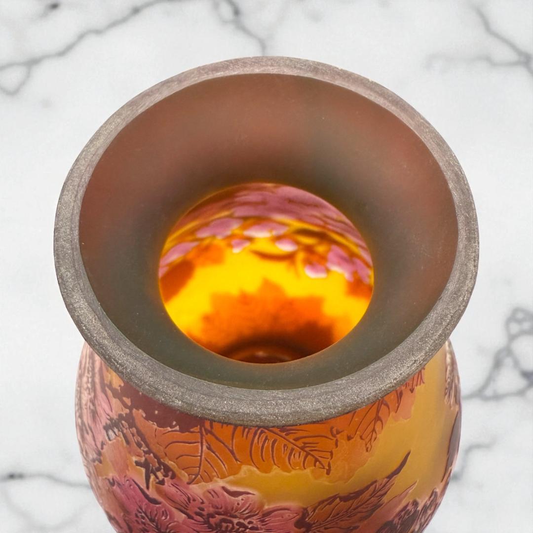 【証明書付】希少エミールガレ 鉢 高さ25.5cm 幅16cm カメオ彫り　花器