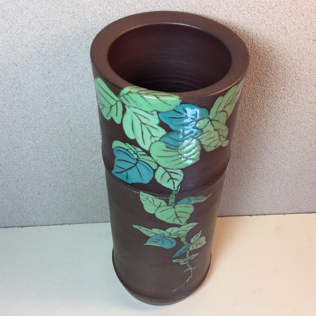 陶芸　手作り陶器　花入　自然薯図柄
