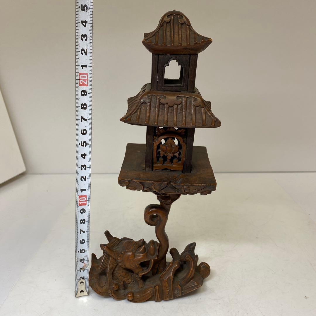 時代　黄楊木　極上彫　龍灯籠　タサオ　東さ8-0104☆2F