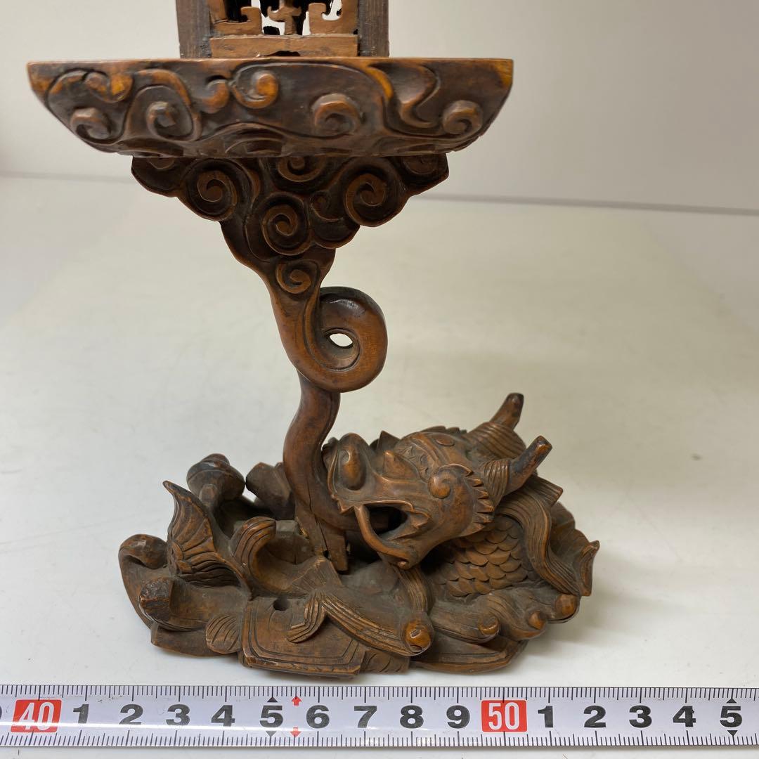 時代　黄楊木　極上彫　龍灯籠　タサオ　東さ8-0104☆2F