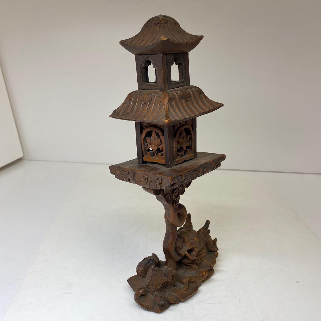 時代　黄楊木　極上彫　龍灯籠　タサオ　東さ8-0104☆2F