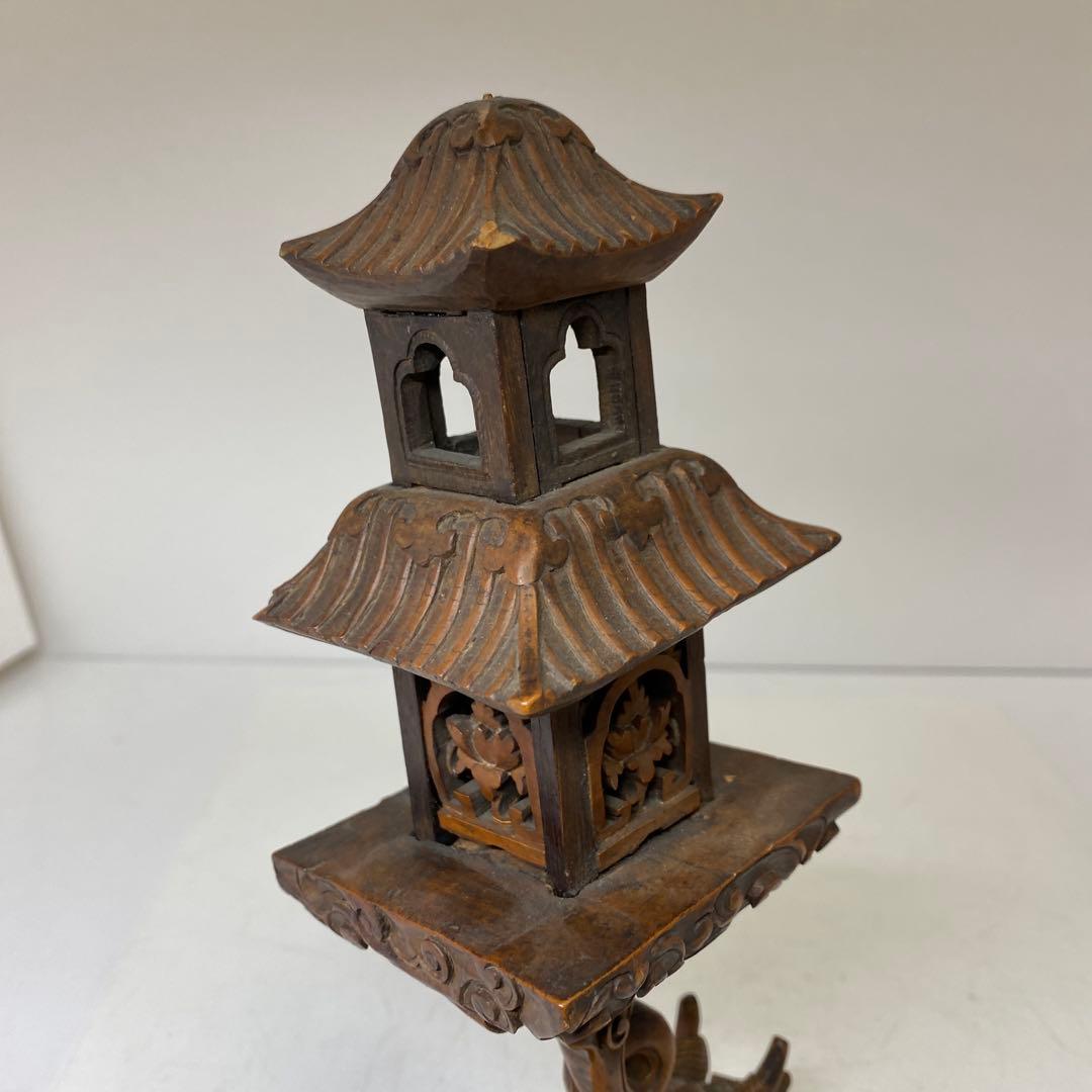 時代　黄楊木　極上彫　龍灯籠　タサオ　東さ8-0104☆2F